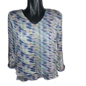 Bali Geometric Patterned Pastel Colored Blouse XS